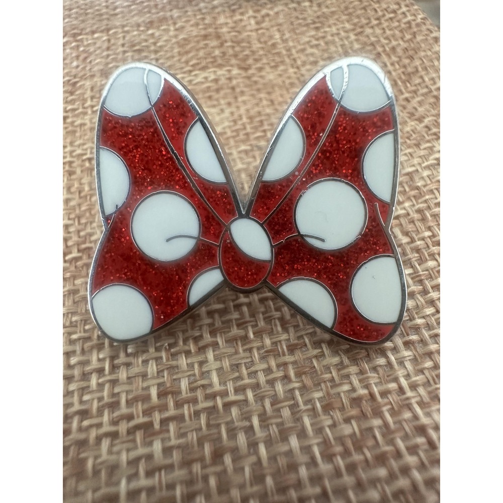 Disney Minnie Mouse Bow Enamel Pin Red Glitter Polka Dot 2017 Disney Trading